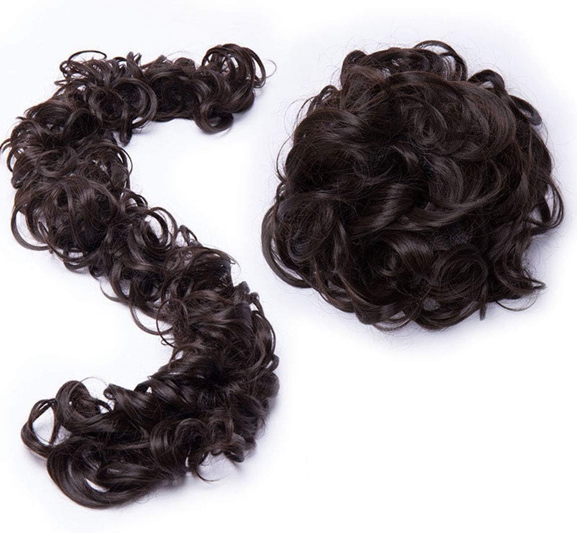 Scrunchy Hair Extension Updo Clip in Bun Donut Hairpiece Drawstring Wrap Around Hair Extension Messy Wavy Curly Chignons Wig Medium Brown - Image 3