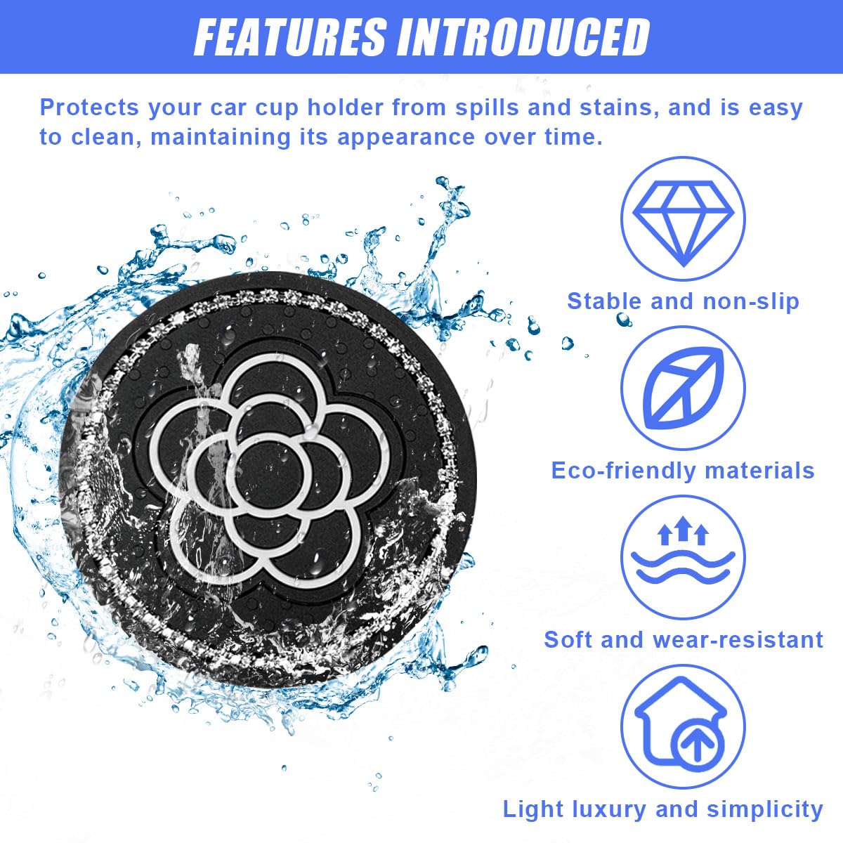 2PCS Bling Cup Coasters for Car PVC Anti Slip Car Coasters for Cup Holders Cute Flower Print Cup — view 3