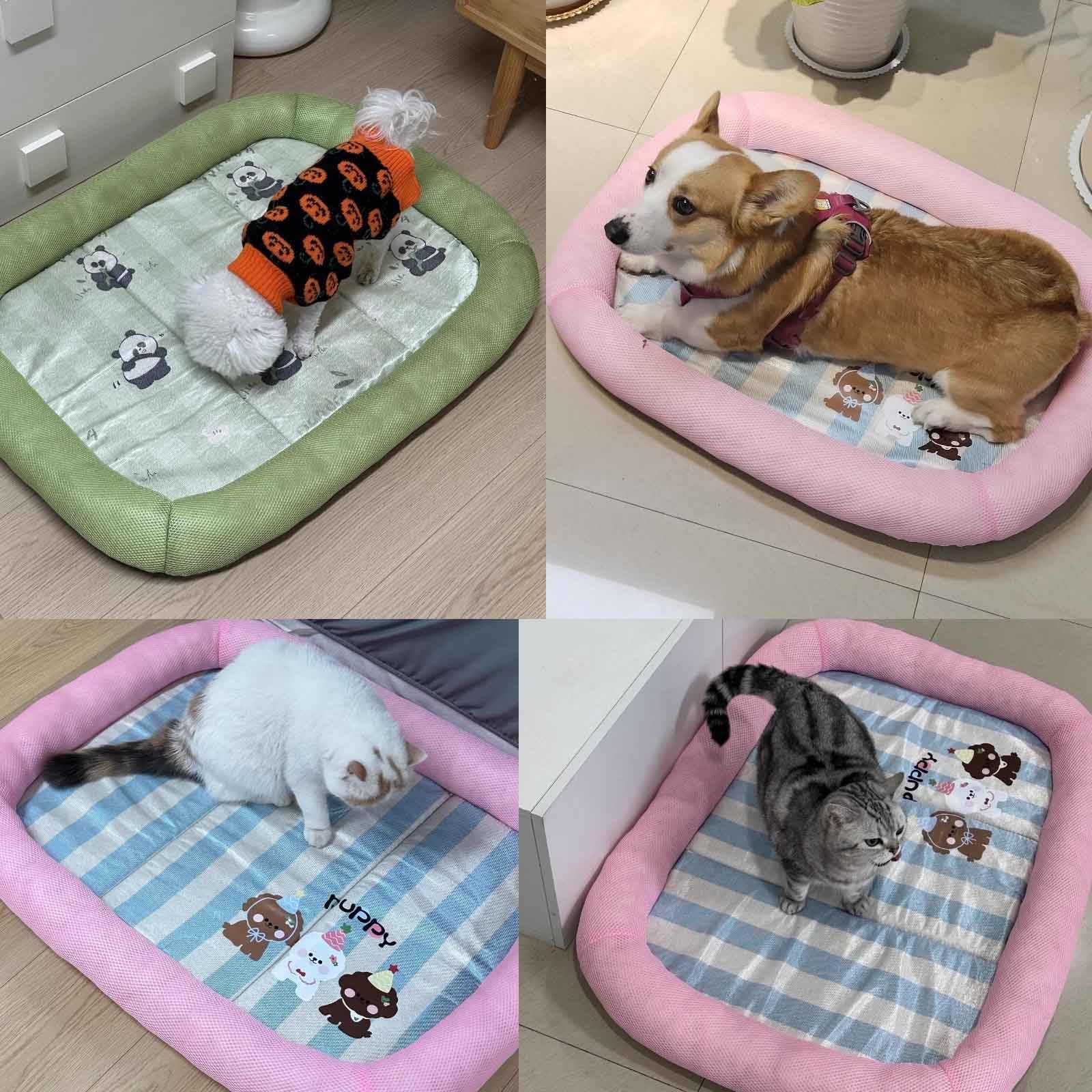 Cama para Mascotas, Alfombrilla Antideslizante Lavable Gatos, Almohadillas Enfriar de Seda(Green,XL)