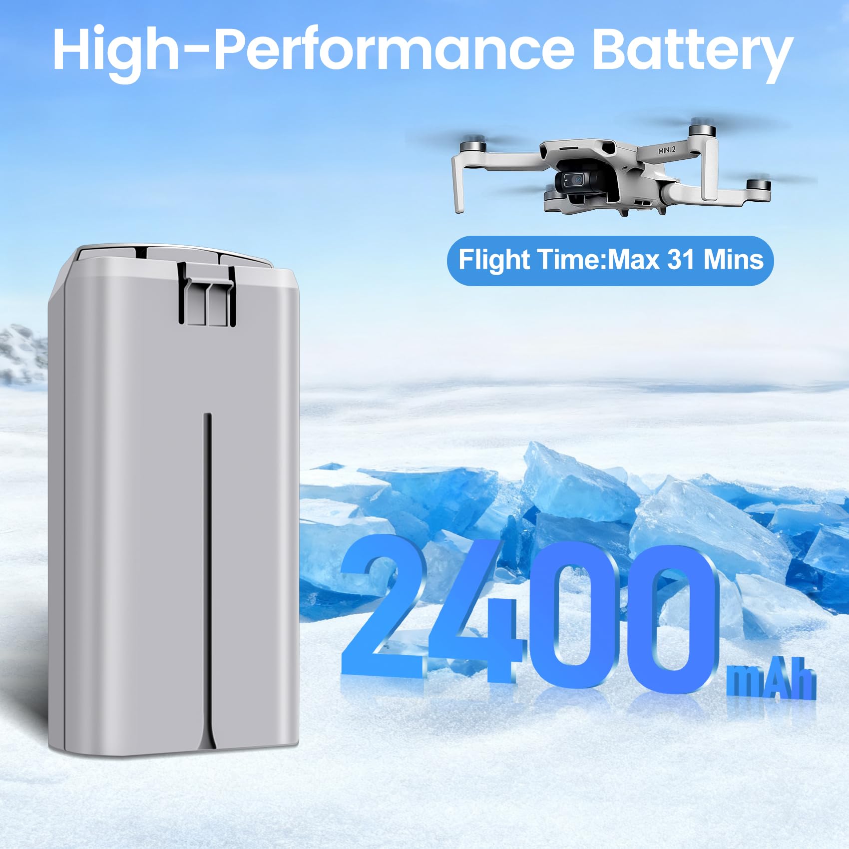 2 Packs 2400mAh Intelligent Flight Mini 2 Batterie et LCD 3 emplacements Station Chargeur,Autonomie Maximale de 31 Minutes,Compatible avec DJI Mini 2/2 SE/SE/4K