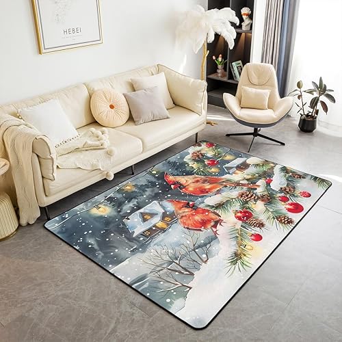 Miniatura 32 de Erosebridal Alfombra de área de Feliz Navidad para niños, cardenales rojos, alfombra de sala de estar, 3 x 5 mas, alfombra decorativa de cabaña