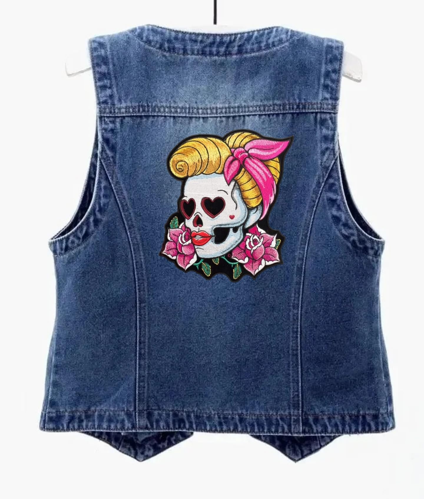 Toppa Pin-Up Teschio 18 X 22 Cm Patch toppa ricamata, toppa termoadesiva, per chapter e bikers, Iron-On, indipendent, per Giacca e Gilet Motociclista