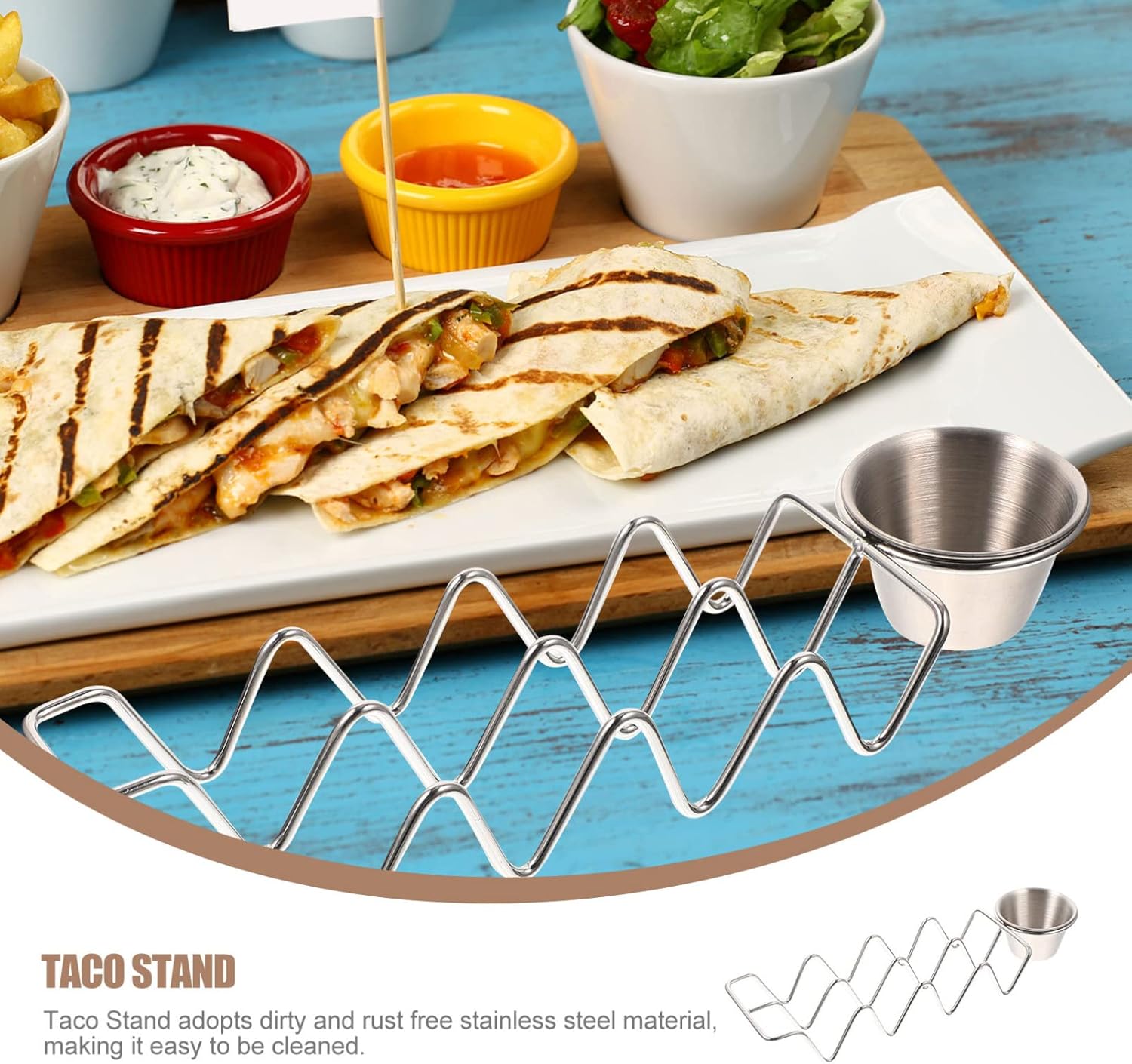 Holder Rack Seasoning Tortillas Storage Cup Pancake Home Food Portion Kitchen Restaurant Container Crepe Stainless Ramekins Mexico Cups Steel Shell with Household Display Stand