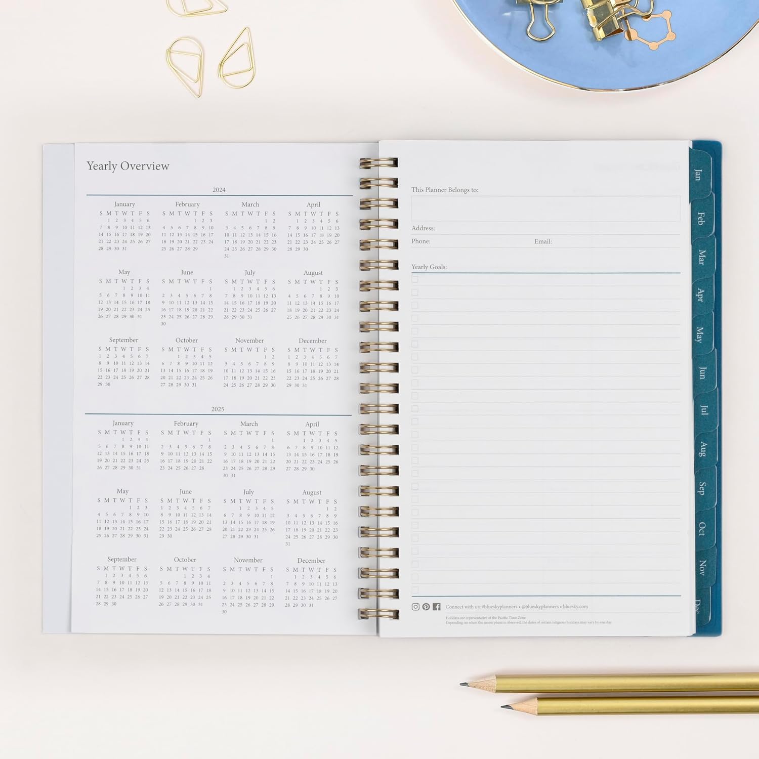 Blue Sky 2024 Weekly and Monthly Planner, January - December, 5" x 8", Frosted Cover, Wirebound, Bakah Blue (137260-24)