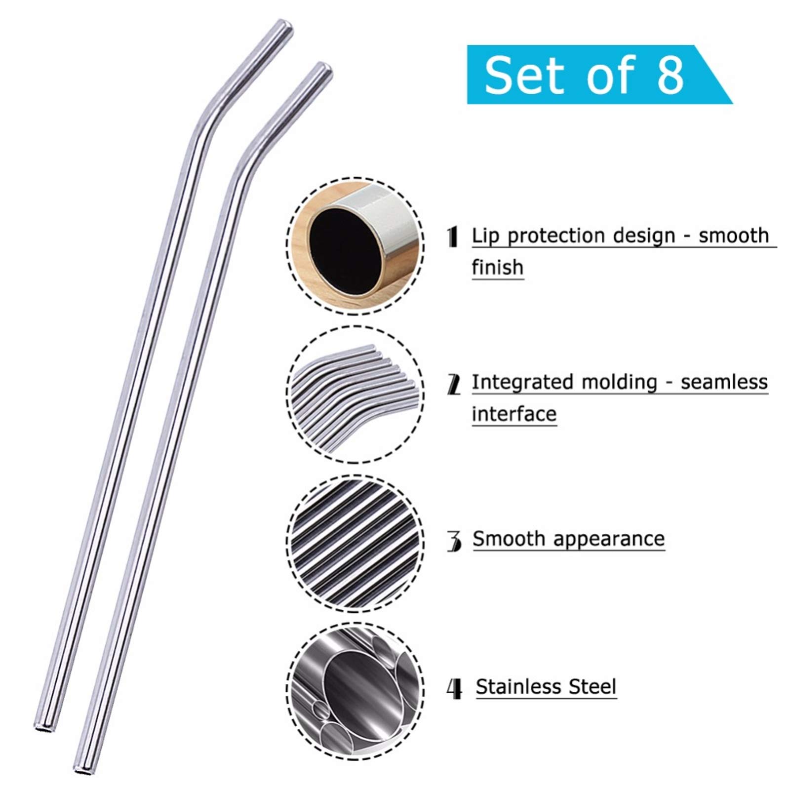 ZIETNAL 8 pz/lotto Set di Cannucce In Metallo Riutilizzabili Con Spazzola Pulitore Cannucce Piegate Kit Cannucce A Buon Mercato Bar Cocktail Accessori