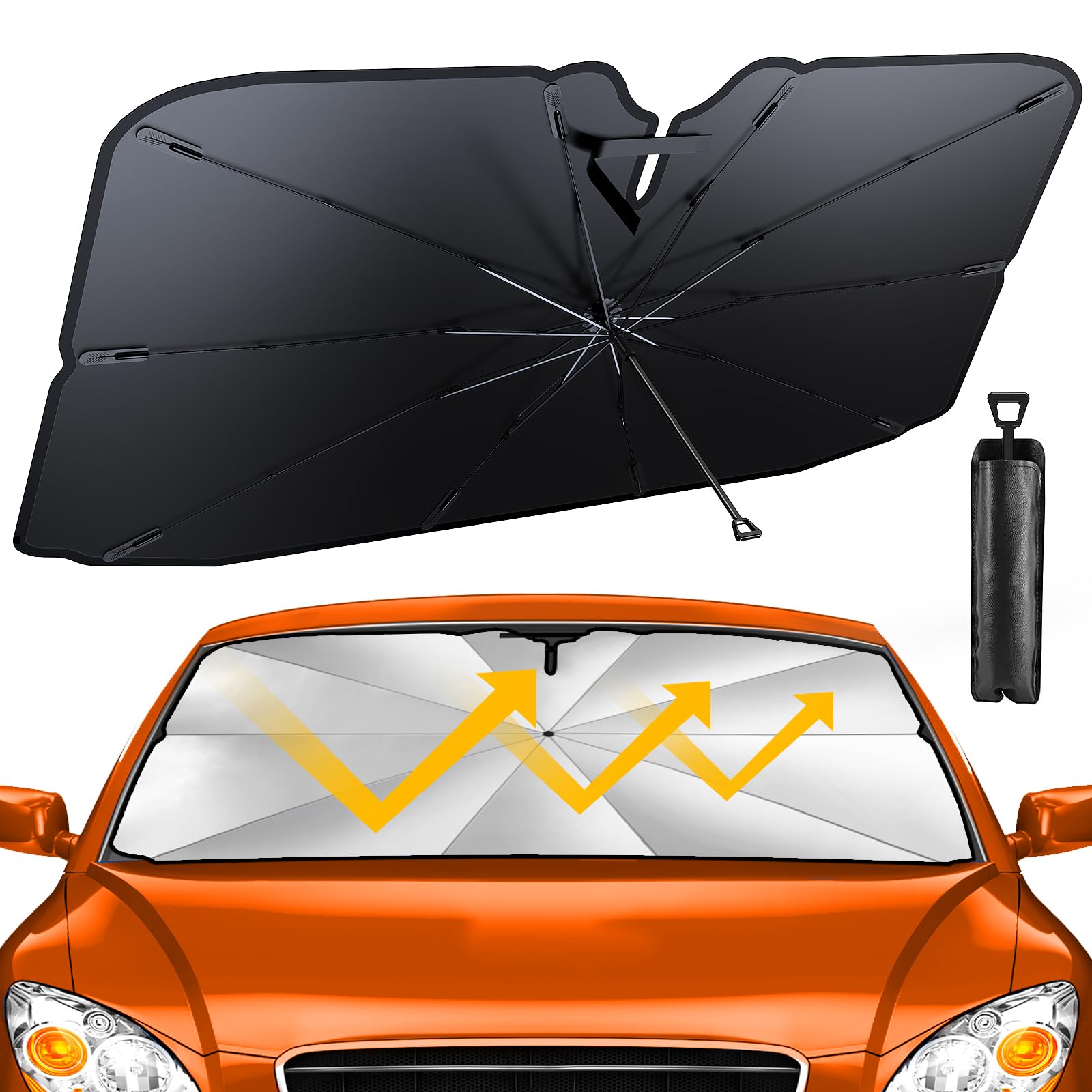 Parasol para Parabrisas de Coche 145 * 79CM, Behozel Actualización 2024, Rotación 360°, Plegable, Protección UV, Aislamiento Térmico, Almacenamiento Fácil, para la Mayoría de Autos y SUV (XL)