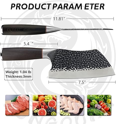 Miniatura 2 de LONGQUAN Cuchillo de carnicero de forja de 7.7 pulgadas, cuchillo de chef chino multifunción con mango de madera, cuchillo de carnicero ultra