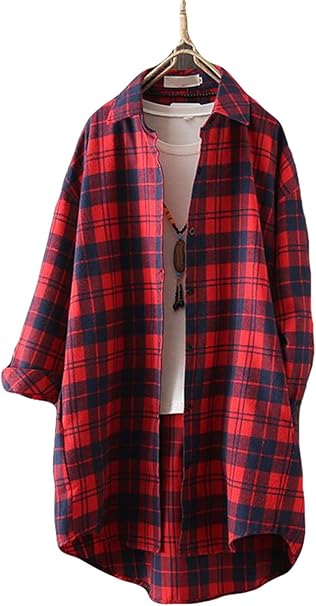 Amazon Piite レディース シャツ 春 ワイシャツ チェックシャツ ロング丈 ストレート ネルシャツ 麻綿 Poloネック ゆったり T シャツ 長袖シャツ 通勤 カジュアルシャツ Tシャツ カットソー 通販