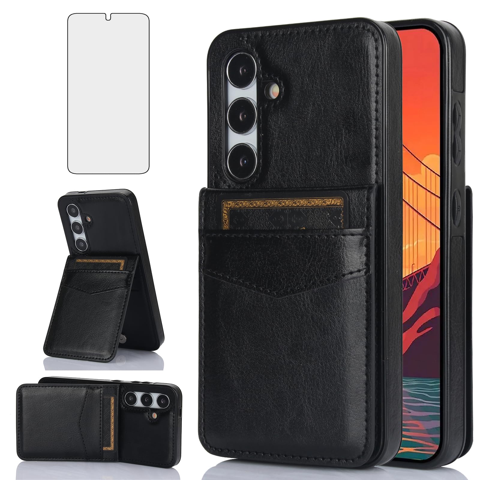 Asuwish Phone Case for Samsung Galaxy A35 5G with Tempered Glass Screen Protector Credit Card Holder Wallet Cover Stand Leather Cell Accessories