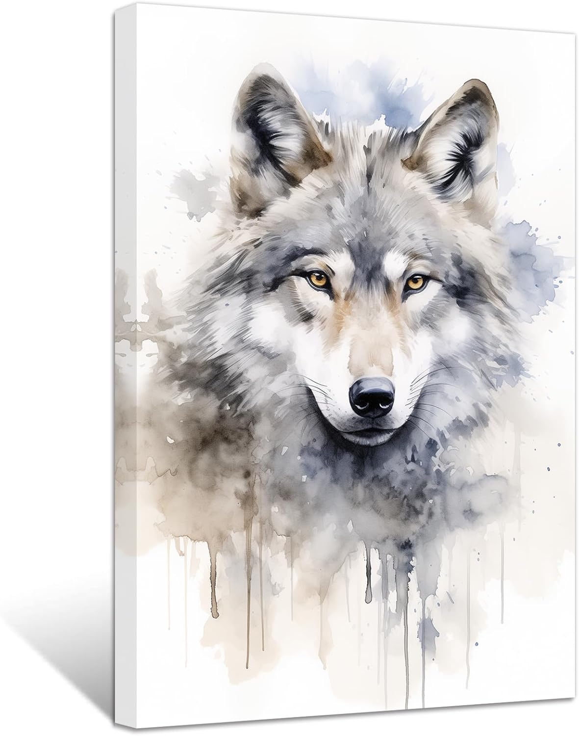 ZXHYWYM Wolf Canvas Wall Art Wolf Face Watercolour Poster Prints Abstract Animal Pictures for Modern Nursery Kids Room Decor Framed(3, (12.00" x 18.00"))