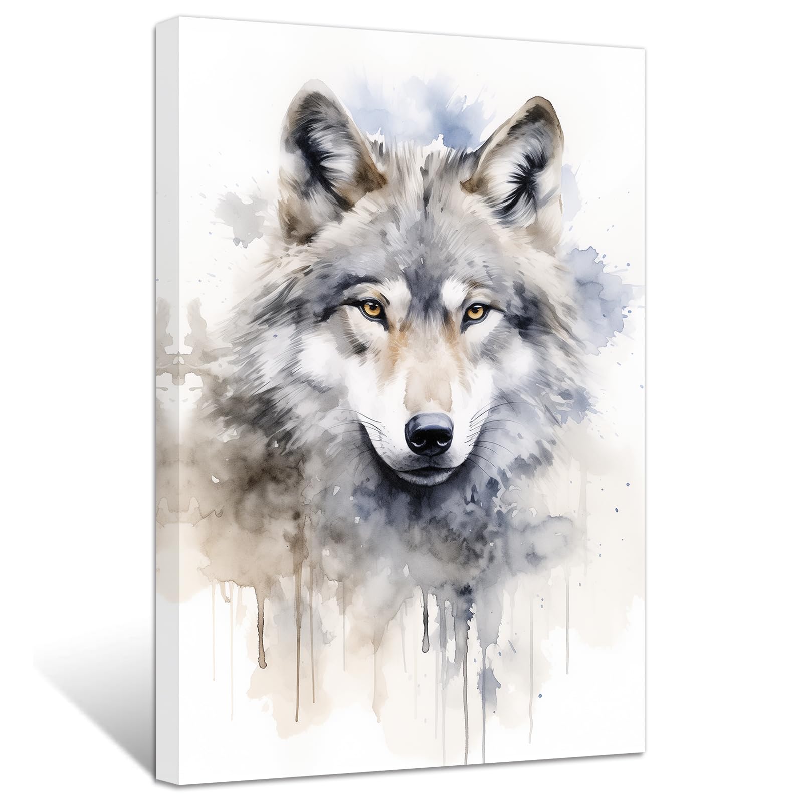 ZXHYWYM Wolf Canvas Wall Art Wolf Face Watercolour Poster Prints Abstract Animal Pictures for Modern Nursery Kids Room Decor Framed(3, (16.00" x 24.00