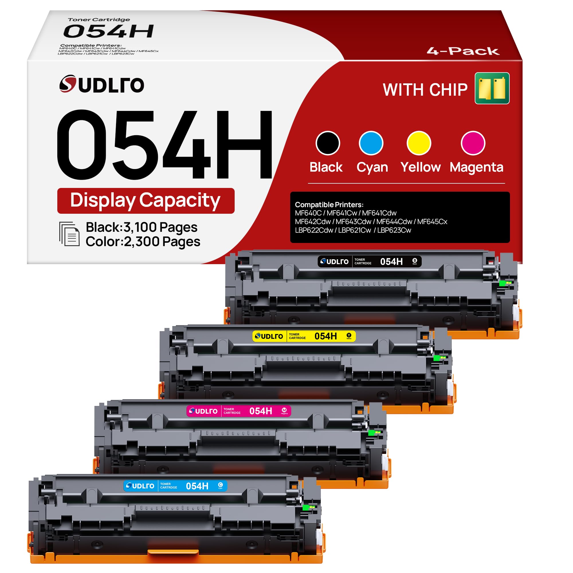 054H Toner Cartridge Set - Replacement for Canon 054H 054 Toner Work with Canon MF642Cdw Toner Cartridge MF644Cdw LBP622Cdw Printer Ink, 054H CRG-054H High Yield 4 Pack