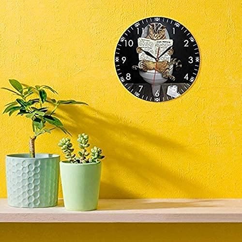 Miniatura 2 de Wall Clock Modern Funny Cat On Toilet with Newspaper Modern Design Reloj De Pared Watch Kids Room Decorative Kitty Lover Gift