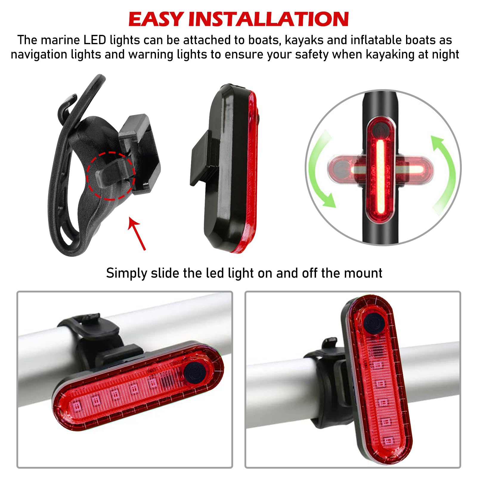 Vegena Luce Di Navigazione per Barche, Luce a LED Di Navigazione per Barche, 9 Pezzi USB Luci Di Navigazione a LED per Imbarcazioni, Luci per Barche Marine per Prua, 3 Tipi Di Modalità Lampeggiante