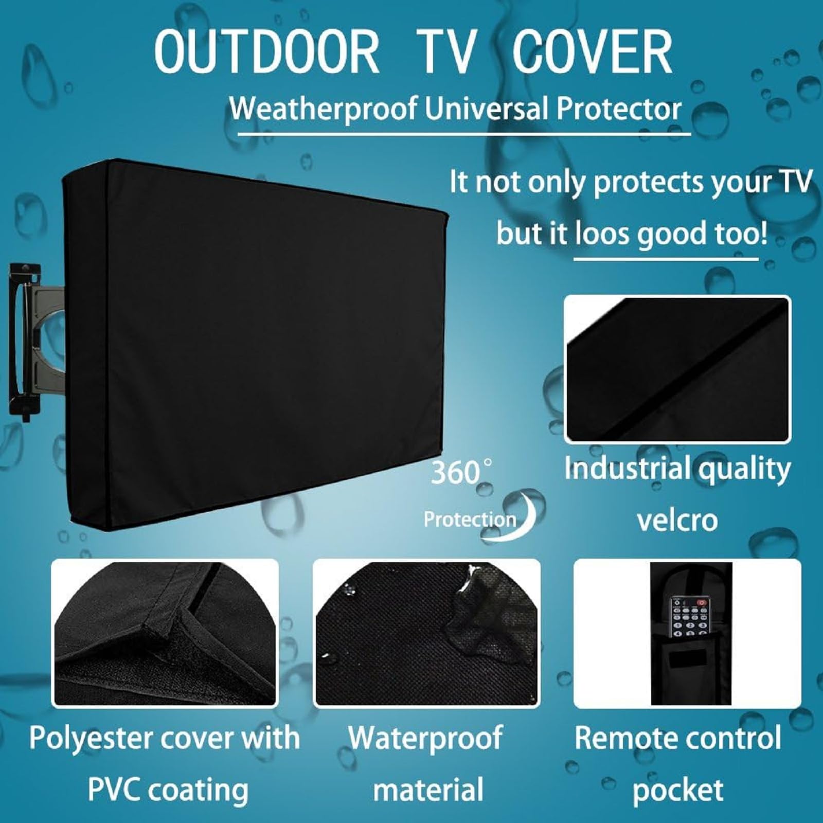 Housse de Protection d'extérieur pour TV Résistante aux Intempéries, 30 "- 32", Noir