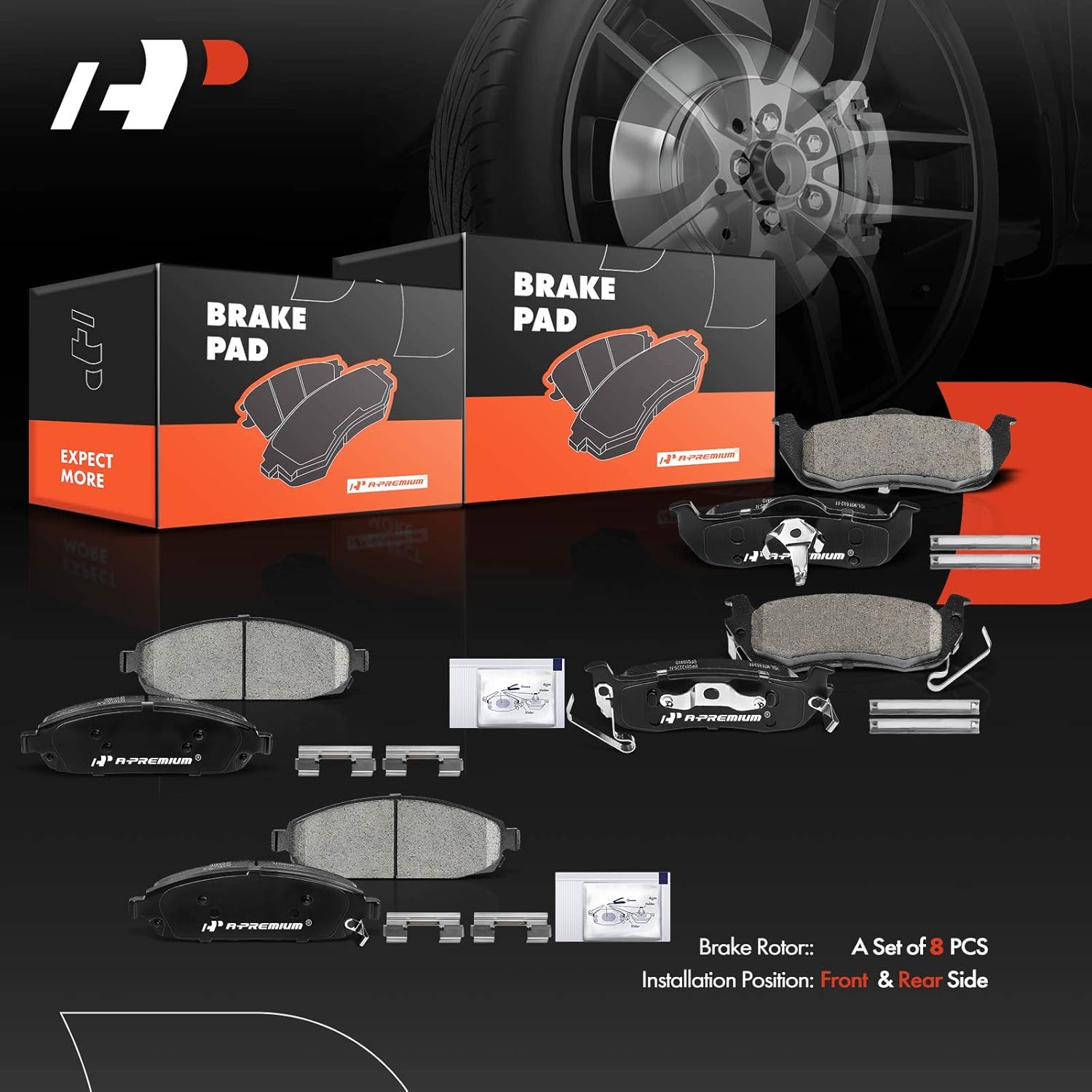 A-Premium Front and Rear Ceramic Brake Pads Set Compatible with Jeep Models - Commander 2006-2010, Grand Cherokee 2005-2010, with Hardware, 8-Pack