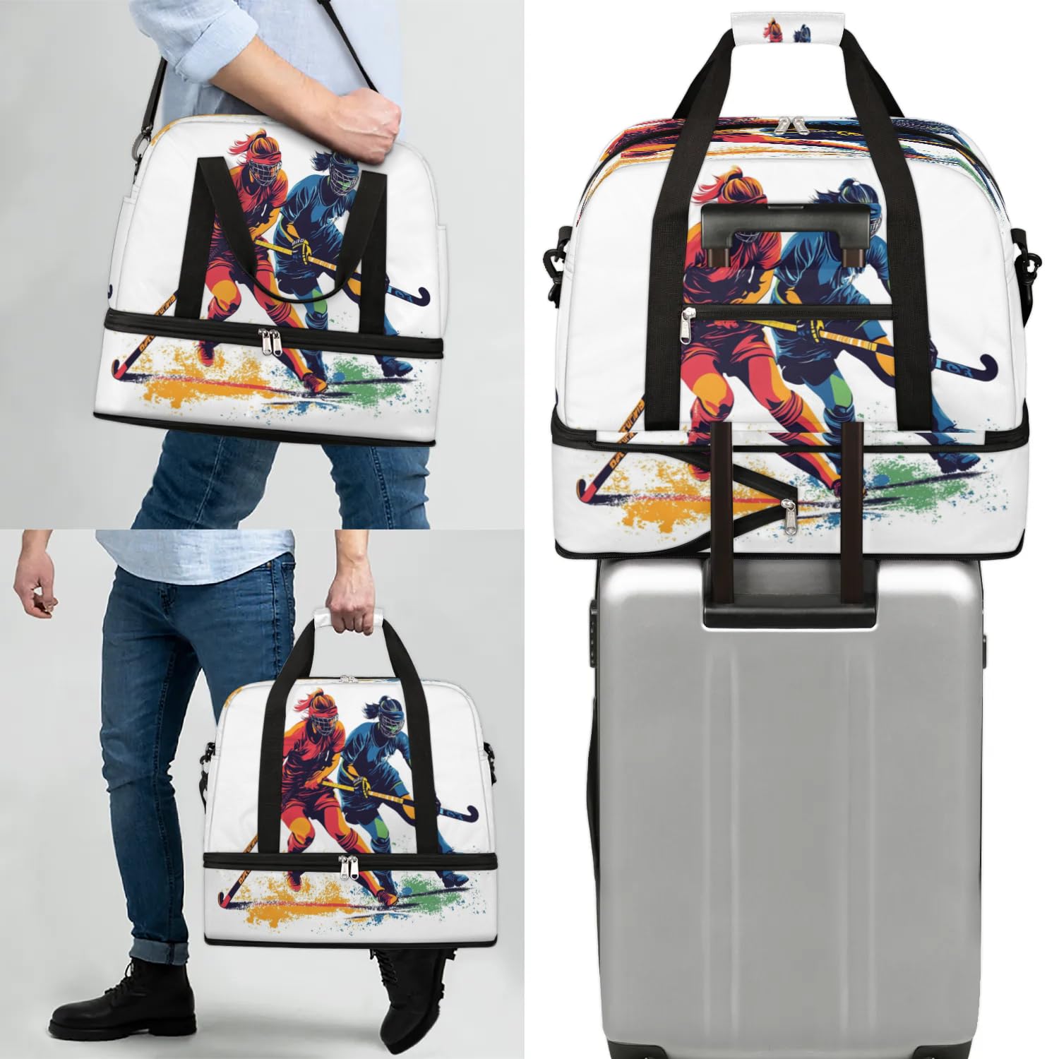 Sac de voyage pour joueurs de hockey pour femmes et hommes, sac de week-end, sac fourre-tout pliable et séparé, 47 l pour sport, gym, yoga, couleur, 47 L, Organiseur de sac