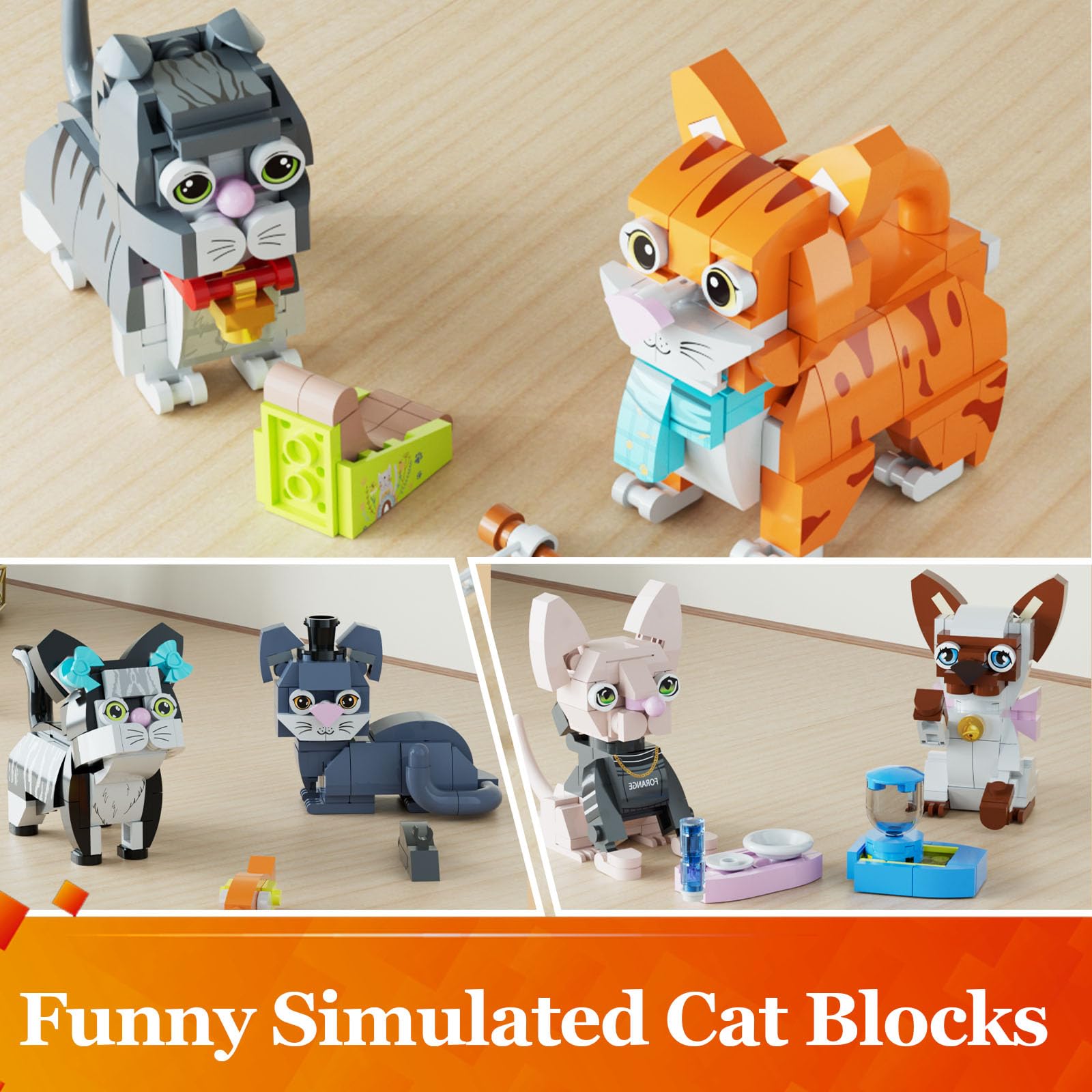 Set De 6 Gatos De Bloques De Construcción LULUFUN – Mini Juguetes DIY Para Niños Y Adultos, Decoración De Hogar