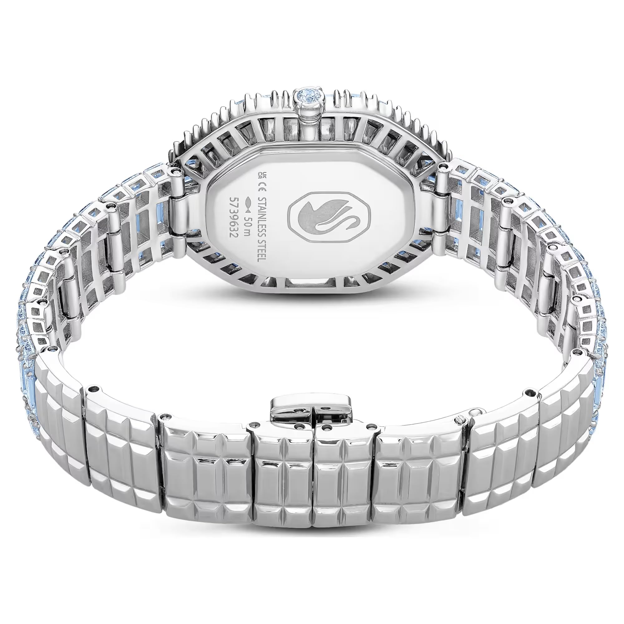 Swarovski Matrix Octagon Armbanduhr, Baguette-Schnitt, Armband aus Metall, Blau, Edelstahl
