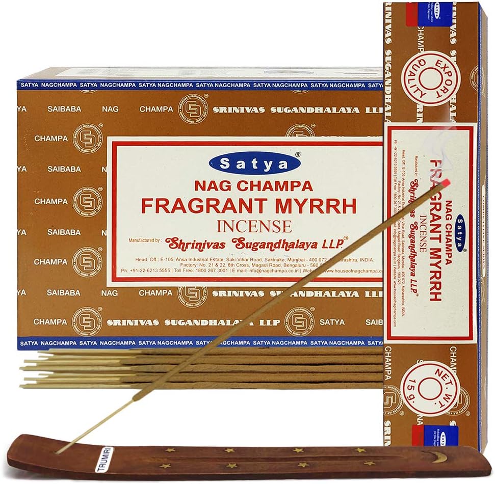 Fragrant Myrhh Incense Sticks and Incense Stick Holder Bundle Insence Insense Satya Incense