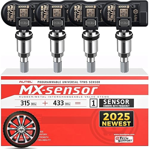 Autel TPMS Sensors 315Mhz/ 433Mhz 2in1, MX Sensor OE Level Press-Release Universal Tire Sensors 100% Cloneable by TPMS Tool TS408 TS501 PRO TS508 TS508WF MS906TS MS906 PRO-TS (4PCS Metal Stem)