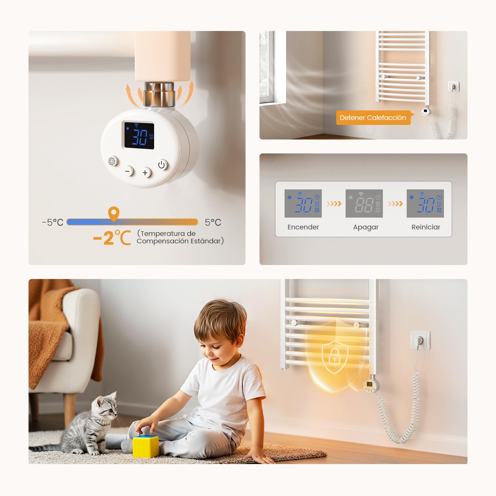 EMKE Radiador Toallero Eléctrico para Baño,75 x 60 cm, Secatoallas Eléctrico con WiFi Termostato, 300 vatios (Blanco),Toallero Electrico Baño