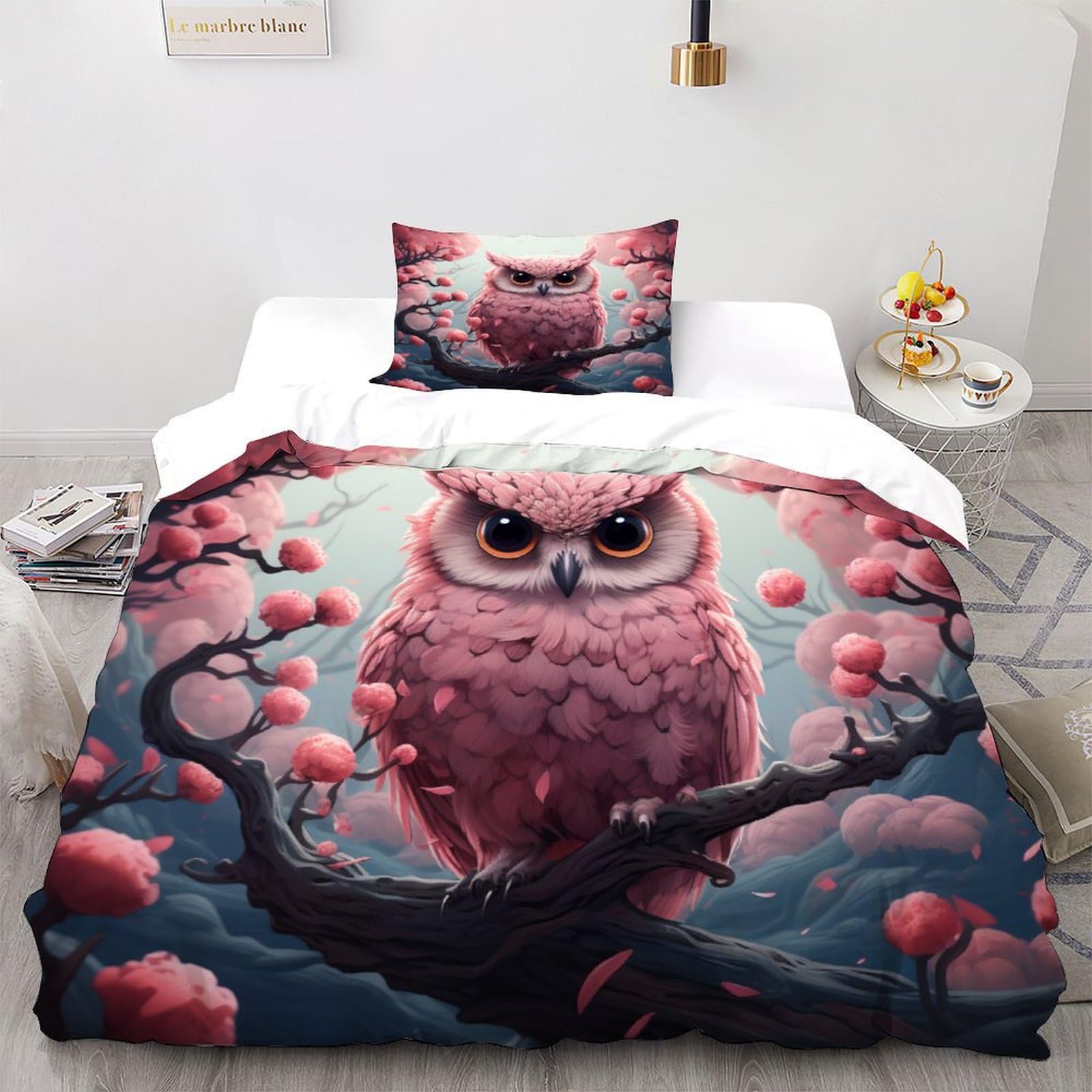 Housse de couette hibou parure de lit 2 pièces fermeture éclair couvre-lit 135x200