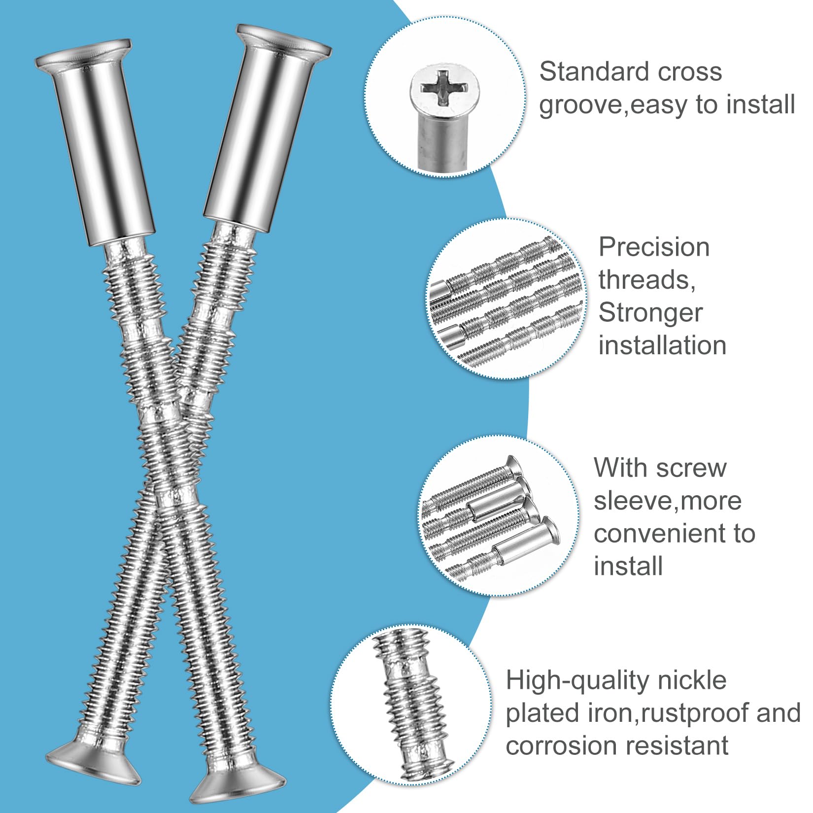 TVNYOUJIA 40 Pcs M5 Door Handle Fixing Screws and Sleeves(20 Screws+20 Bolts) - Image 3