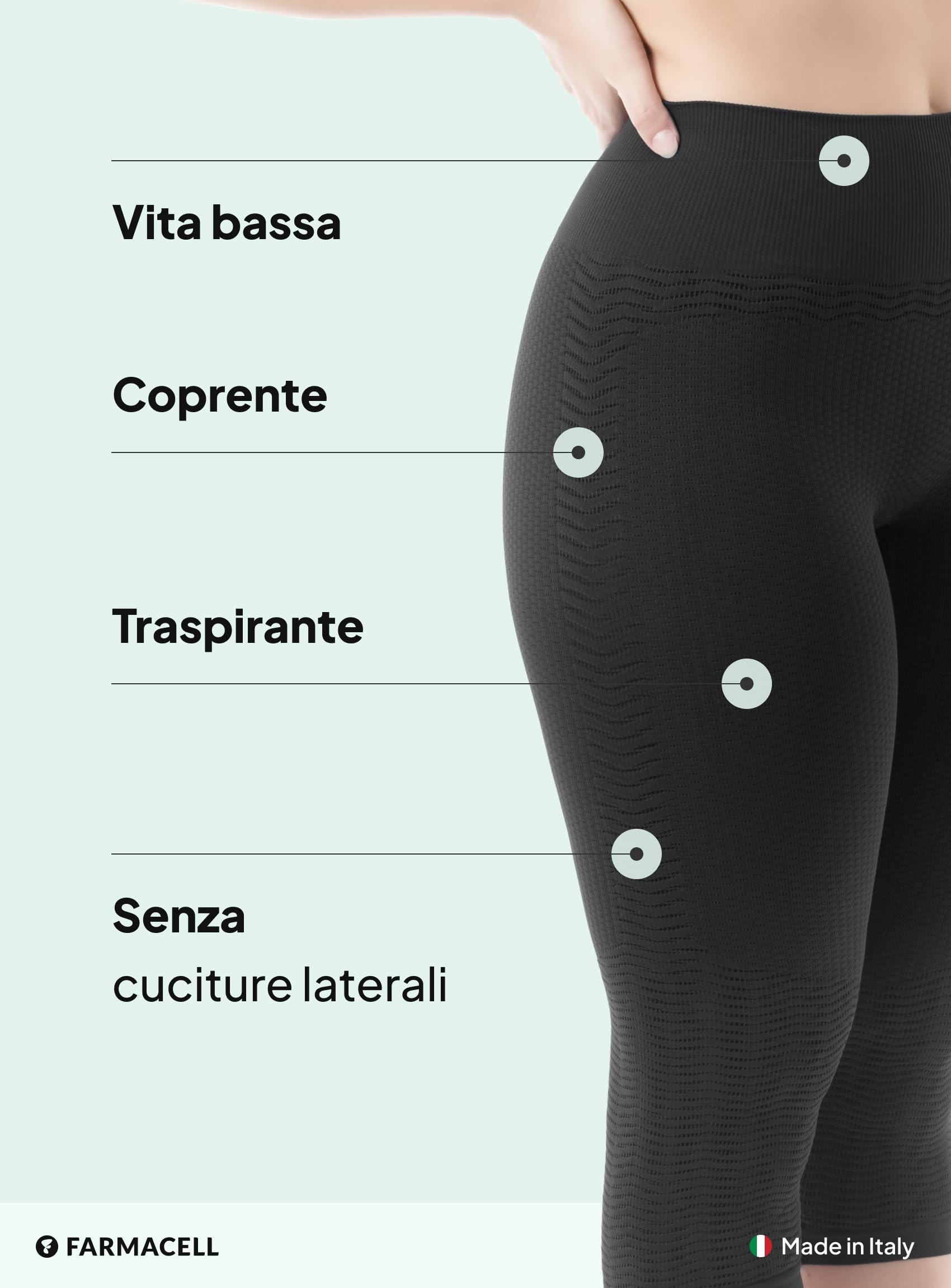 FarmaCell Leggings Anticellulite Donna Capri, Leggins 3/4 Massaggianti con Effetto Fir, Made in Italy, 1104