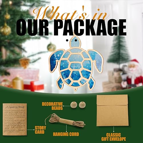 Miniatura 4 de Regalos de tortuga marina para mujer, adorno de tortuga de madera con vitrales acrílicos, decoración temática oceánica y regalos costeros para