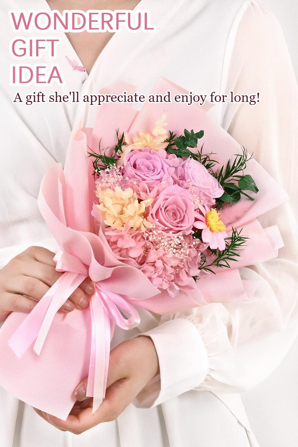 Yastouay Preserved Flowers for Delivery, Last 1-3 Years Flowers Bouquet, Pink Rose Forever Flowers with Gifts Box, Birthday Gifts for Women, Grandma Mom Birthday Gifts - Image 4