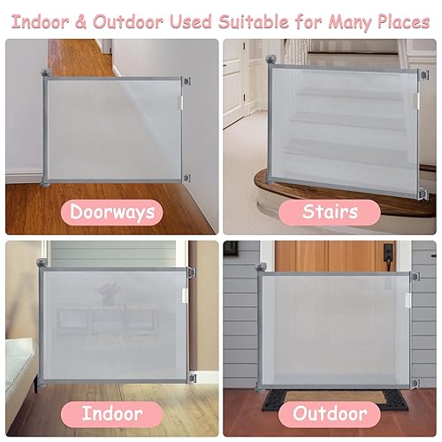 Miniatura 7 de Babepai Puertas retráctiles para bebés para escaleras, puertas para perros para puertas, puerta de malla para bebés que se extiende hasta 52