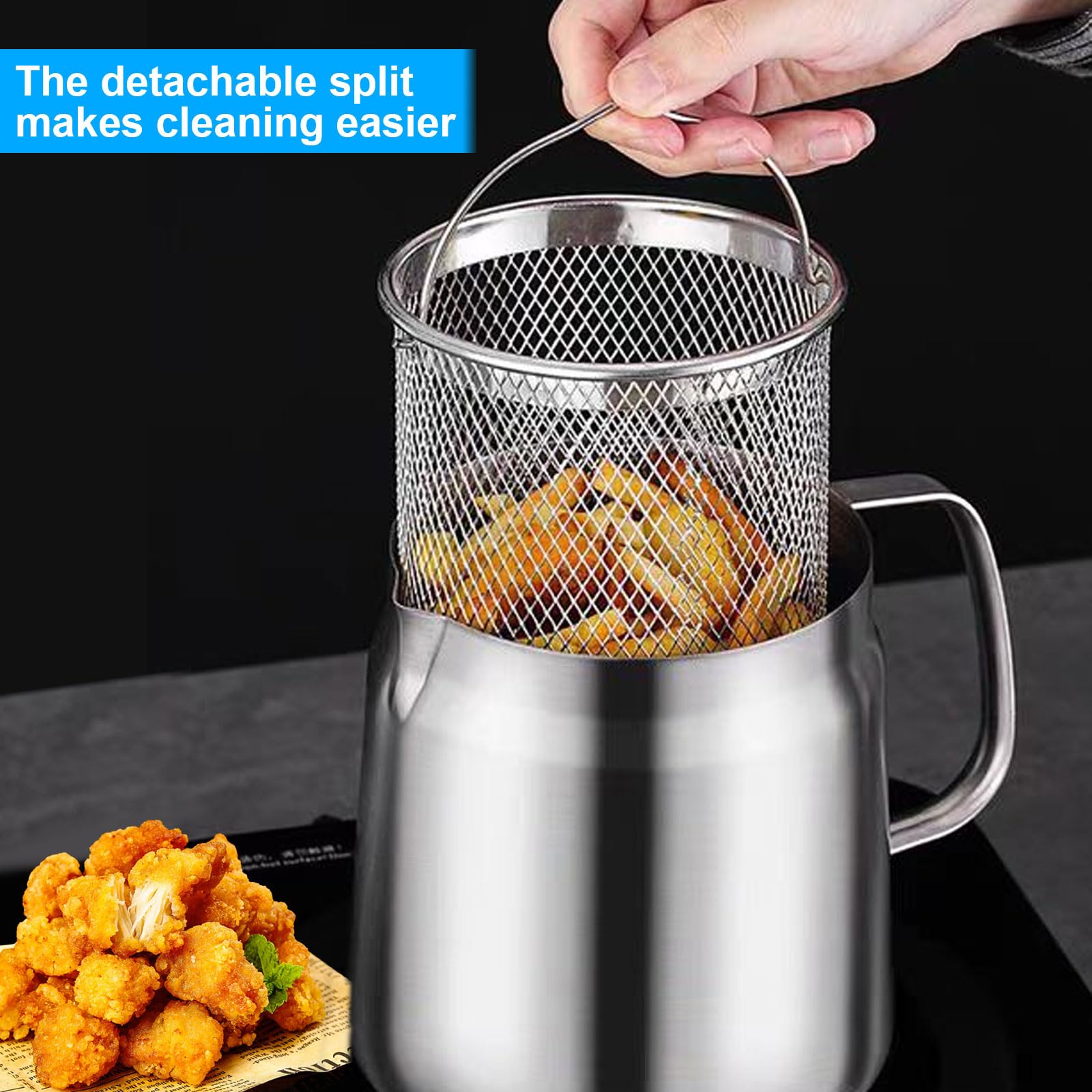 Mini Friteuse 2L En Inox 304 - Marmite Avec Tamis Intégré Pour Frites, Beignets Et Plus