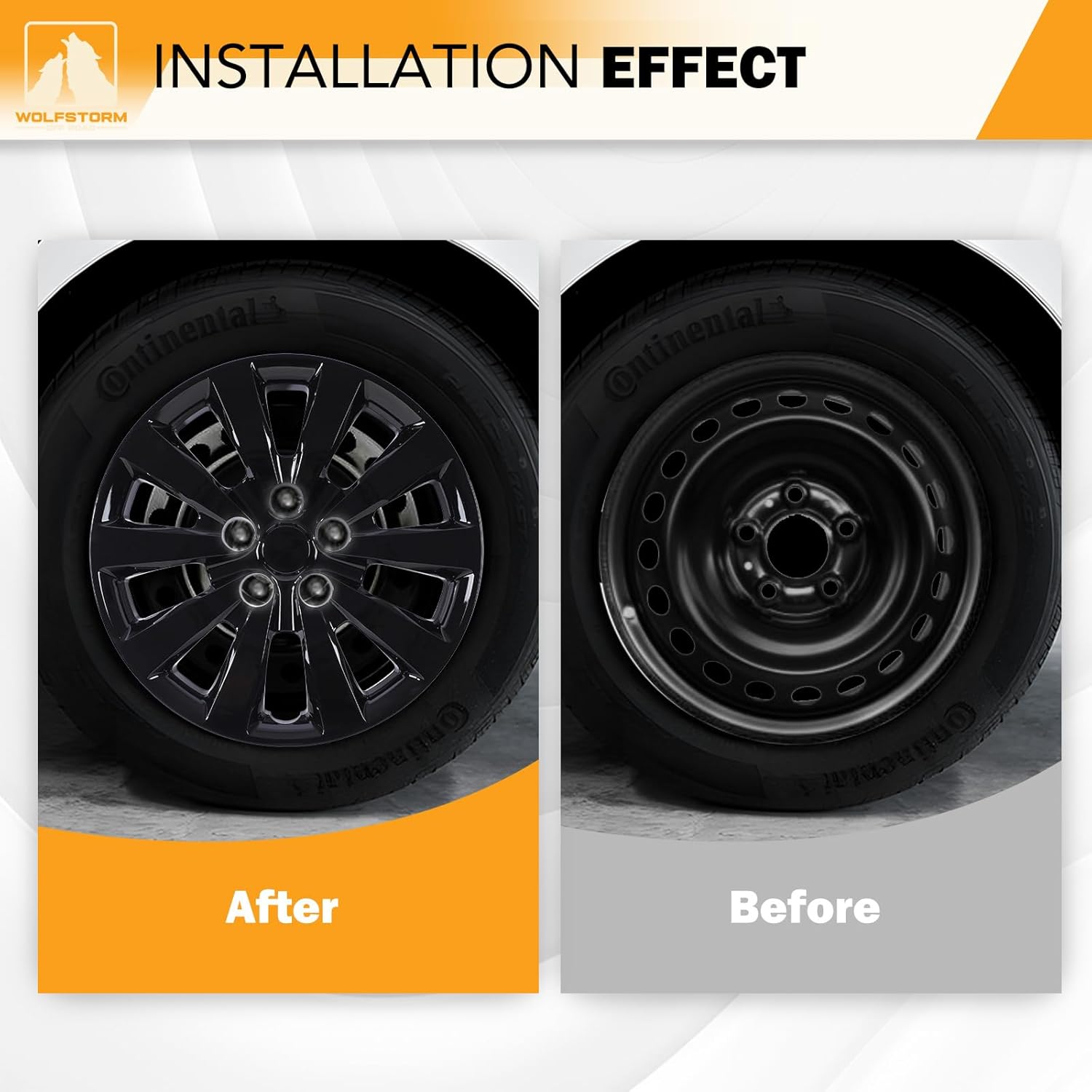 WOLFSTORM 16" Black Lacquer Hubcaps for Ni-ssan Sentra 2013-2019 and Ni-ssan Leaf 2011-2017, Snap on Design Set of 4 Wheel Rim Covers Compatible with Steel Wheels, PP Hubcaps, 16 Inch Black Lacquer