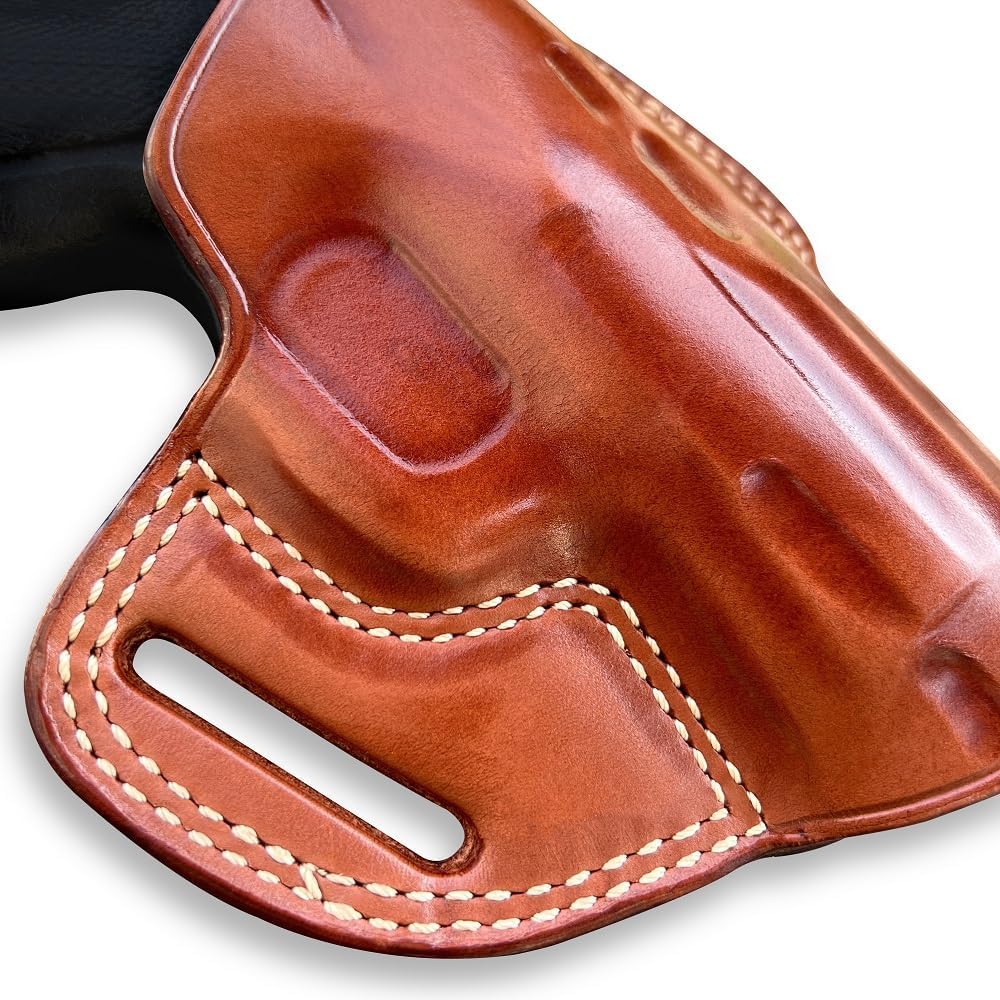 Premium The Ultimate Leather OWB Pancake Holster with Open Top Fits, CZ 75 75B 85 P01 P06 P07 SP01, Right Hand Draw, Brown Color