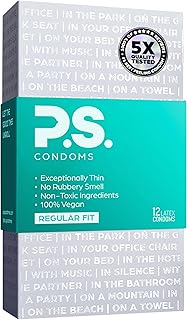 PS Condoms Exceptionally Thin Latex Condoms for Men - Odorless and 100% Vegan - Ultra Thin Lubricated Condom - 40% Thinner and Transparent - 12 Pack