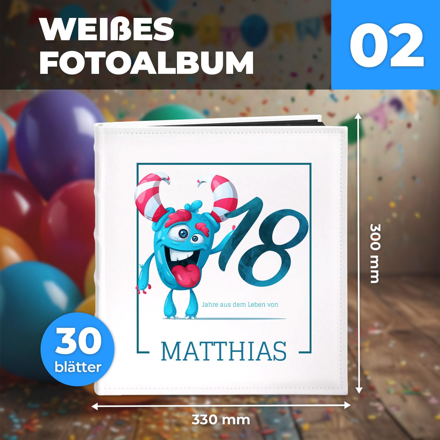 Maverton Fotoalbum zum Selbstgestalten mit Aufdruck - für 240 Fotos 10x15-60 schwarze Seiten - Größe 33x30cm - Weiß - personalisierte Geschenke für Herren - Geburtstagsgeschenk