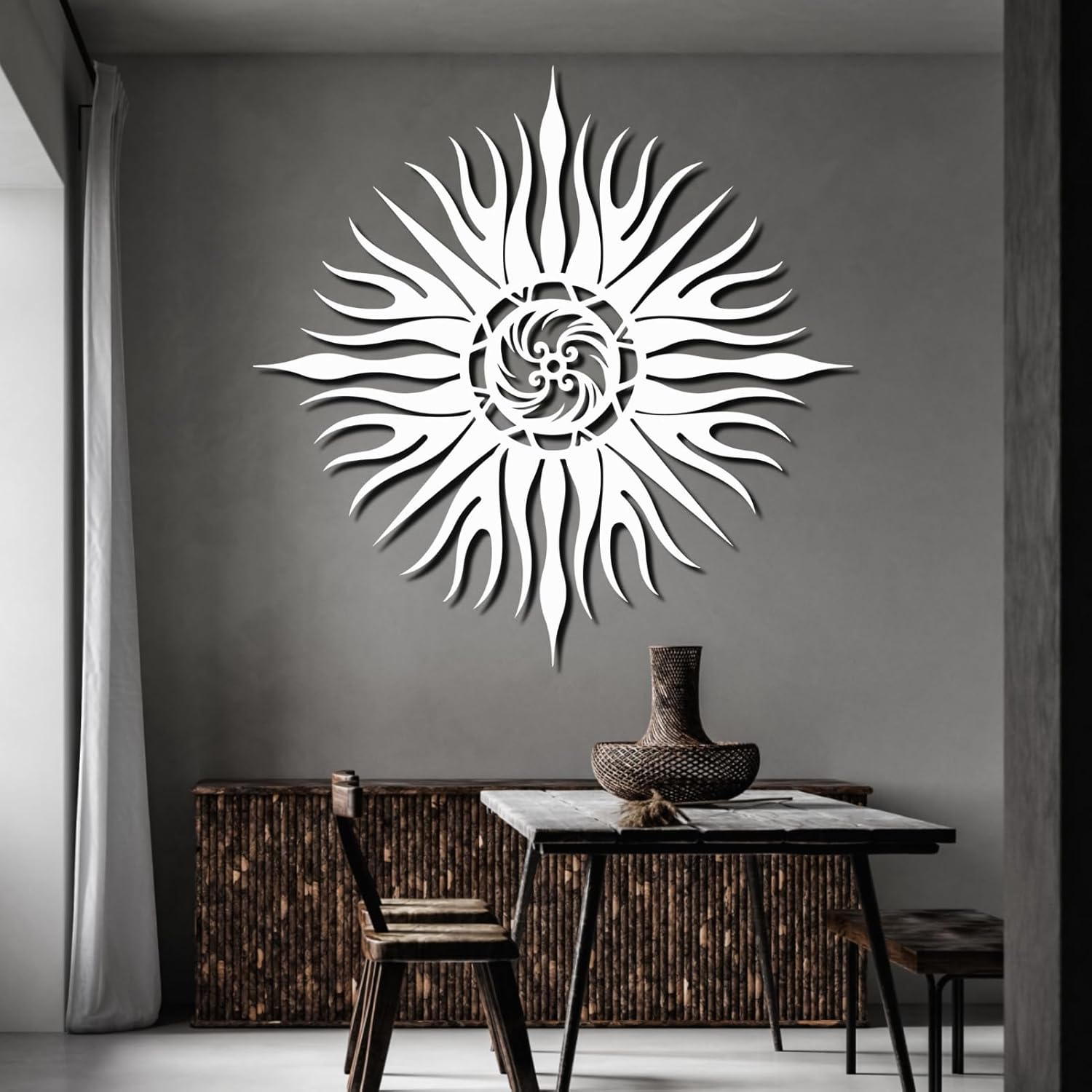 Oxzcimty Metal Wacky Sun Wall Decor,Large Metal Sun Burst Outdoor Wall Decor for Living Room (Black, 24x24inch / 60x60cm, metal wall art)