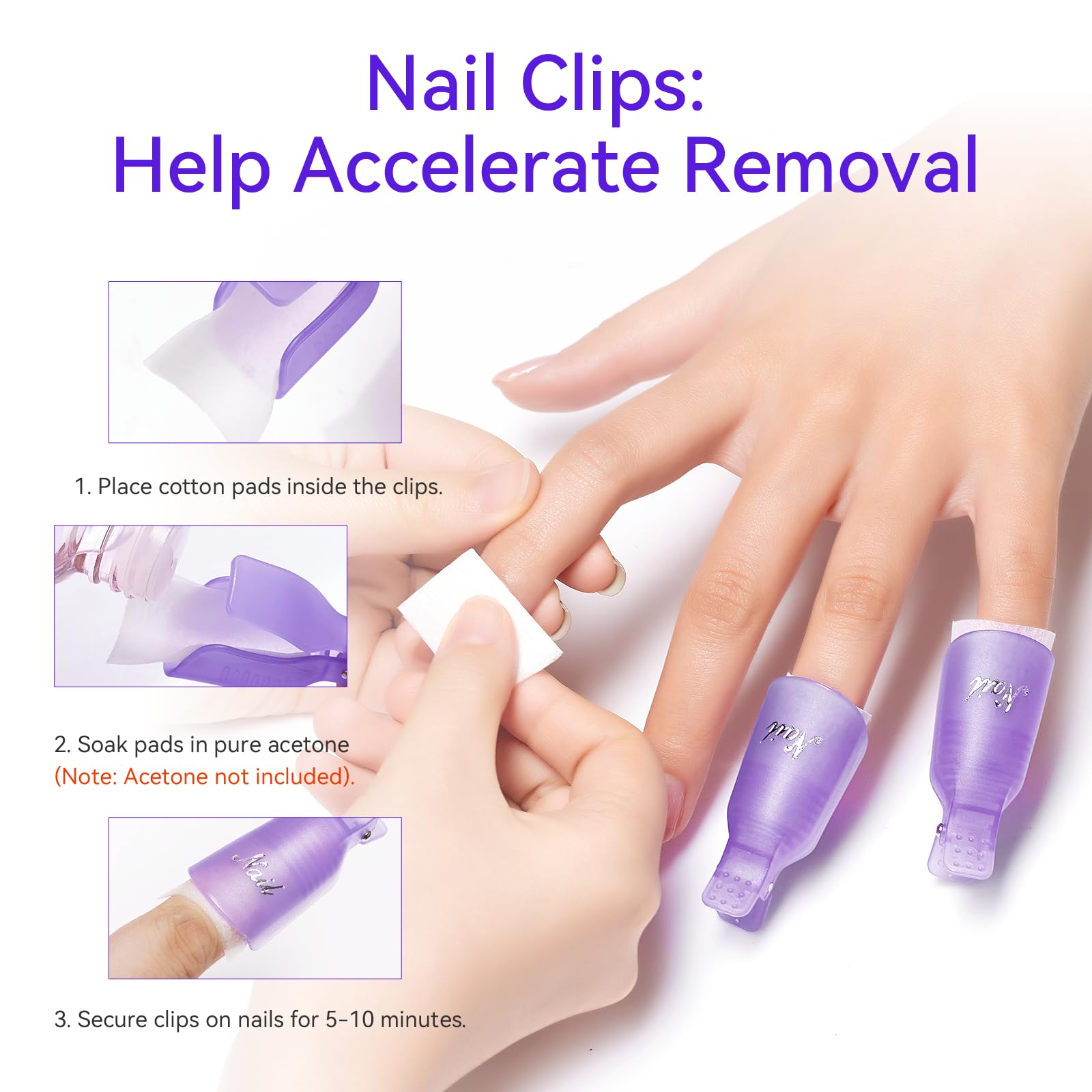 Clips de uñas para quitar el esmalte de gel, con empujador de cutículas de metal de doble extremo, 20 piezas de plástico reutilizable para dedos y dedos de los pies clips para remoción de 4
