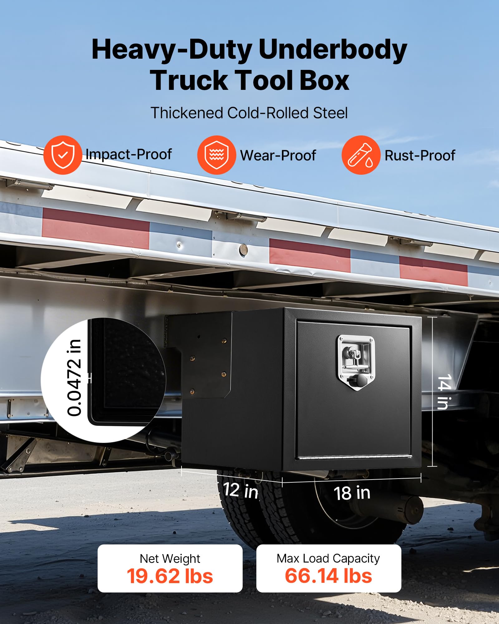 VEVOR Cassetta Porta Attrezzi Sottopianale per Camion Rimorchio Furgone, Cassapanca Portaoggetti Sotto il Pianale di Veicoli 457 x 305 x 356 mm in Acciaio Carico max 30 kg, Cassetta per Attrezzi