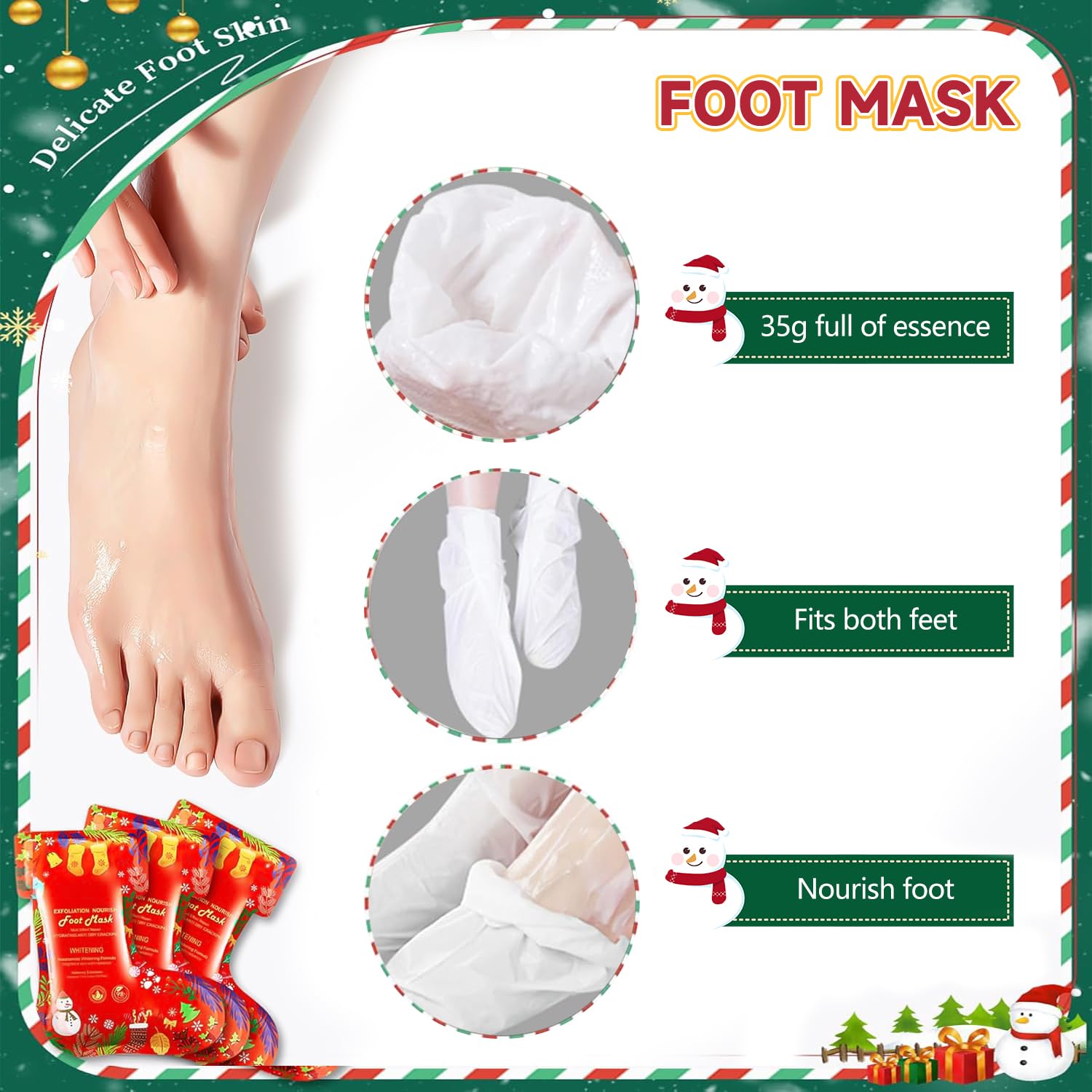 5 Paia Maschera Piedi Natale, Maschera Idratante Piedi, Maschera Piedi Esfoliante E Idratante, Rimuove Efficacemente i Calli e Ammorbidisce le Cuticole, Rendendo la Pelle Più Liscia