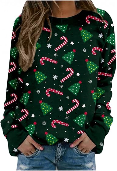 Amazon.com: Camisas de Navidad para mujer, sudaderas de gran tamaño,  camisas de manga larga, casual, cuello redondo, suéter cómodo : Ropa,  Zapatos y Joyería