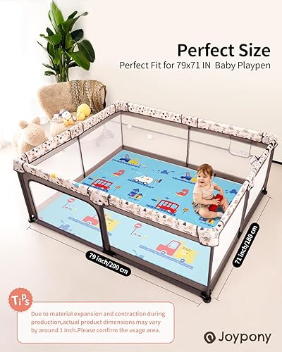 Miniatura 6 de Tapete de juego para bebé, 79 x 71 x 0.6 pulgadas, extra grande y grueso, reversible, plegable, tapete de juego para bebés y niños pequeños, tapete