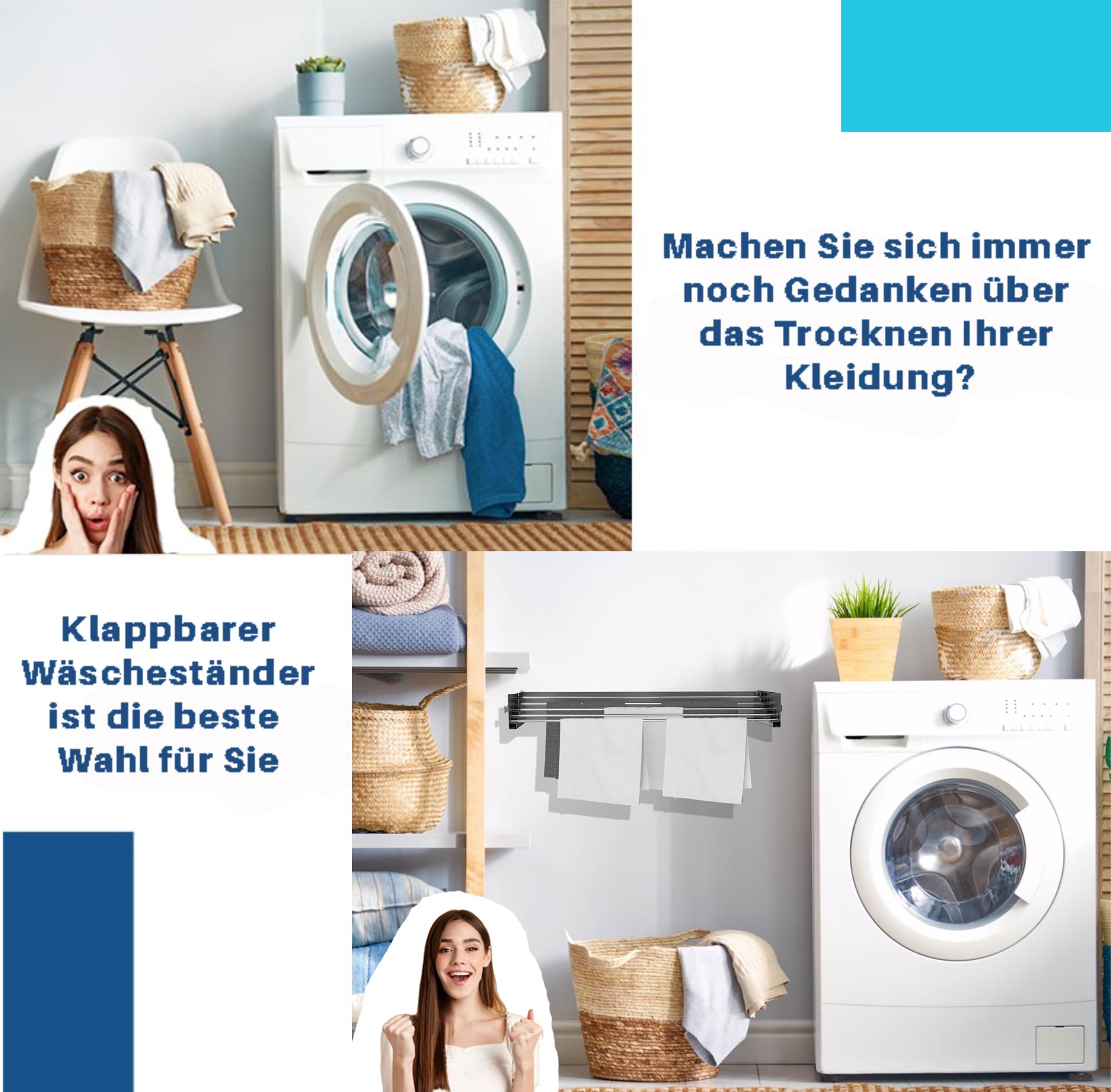 Wäscheständer Wandmontage 80 cm Metall Wäschetrockner Wand Wand mit Extra Kleiderhaken Wandtrockner Ausziehbar für Indoor & Outdoor，Kleine Häuser, Hotels, Wohnungen, Balkone