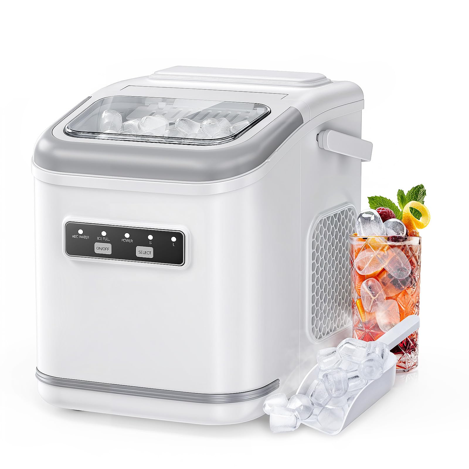Free Village Ice Makers Countertop, 9 Ice Cubes In 6 Mins, 26.5lbs/24h, Ice Machine Maker Countertop With Self-Cleaning, Ice Scoop & Basket, Portable Ice Maker For Home Kitchen Office Bar Party, White on Fridge.com - View 1
