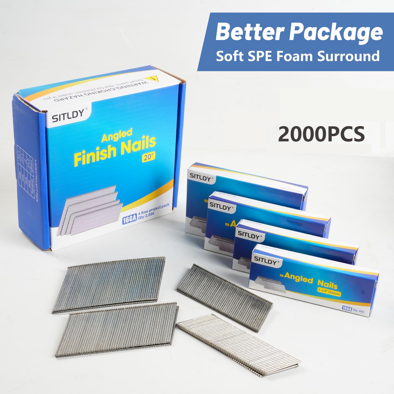 Angled Finish Nails - 2000 Pack, 4 Sizes -3