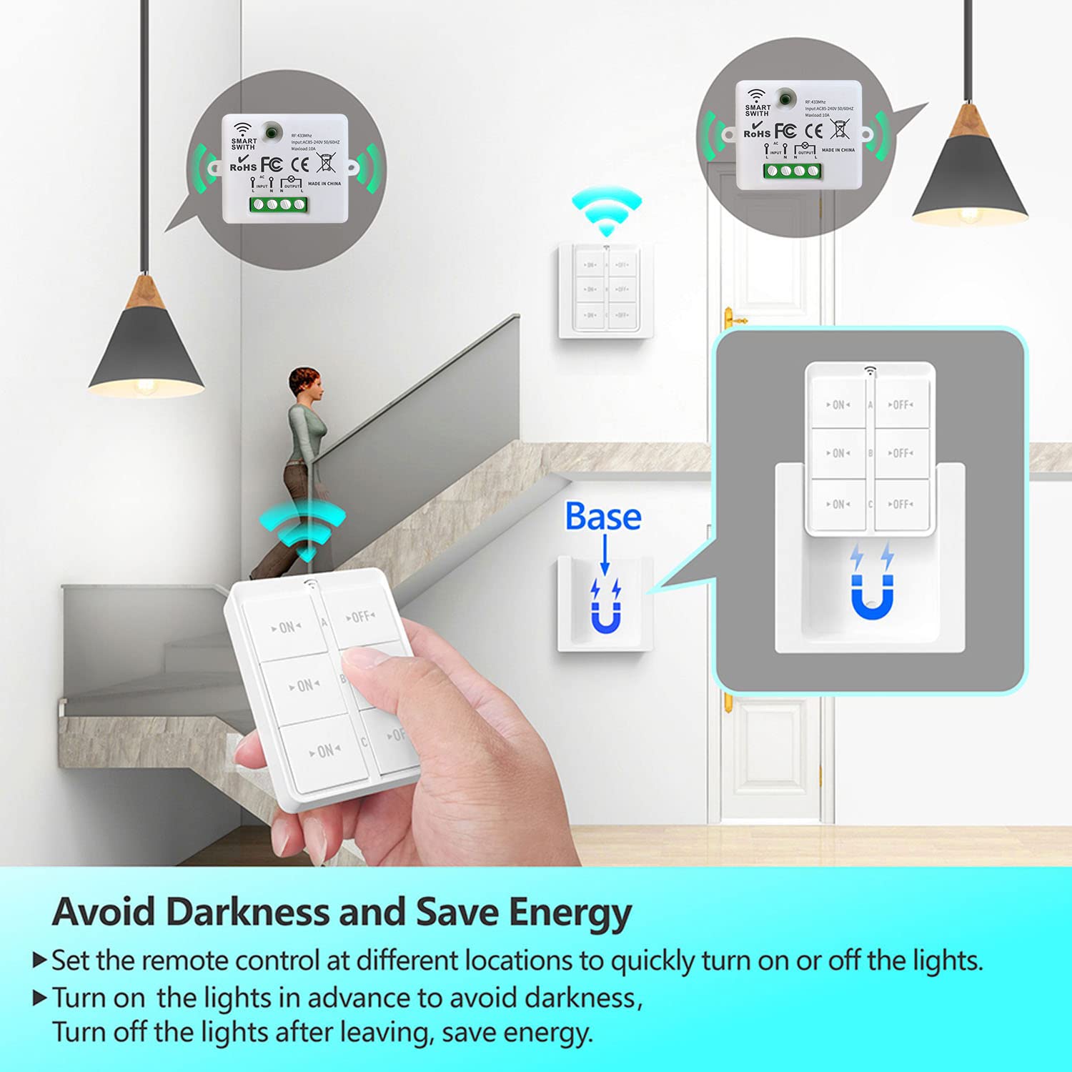 Tedeligo Draadloze lichtschakelaarset, ontvangerrelais, 220 V, 2000 W, RF, afstandsbediening, tot 150 m, afstandsbediening voor verlichting en huishoudelijke apparaten, geen wifi nodig Tedeligo Draadloze lichtschakelaarset, ontvangerrelais, 220 V, 2000 W, RF, afstandsbediening, tot 150 m, afstandsbediening voor verlichting en huishoudelijke apparaten, geen wifi nodig