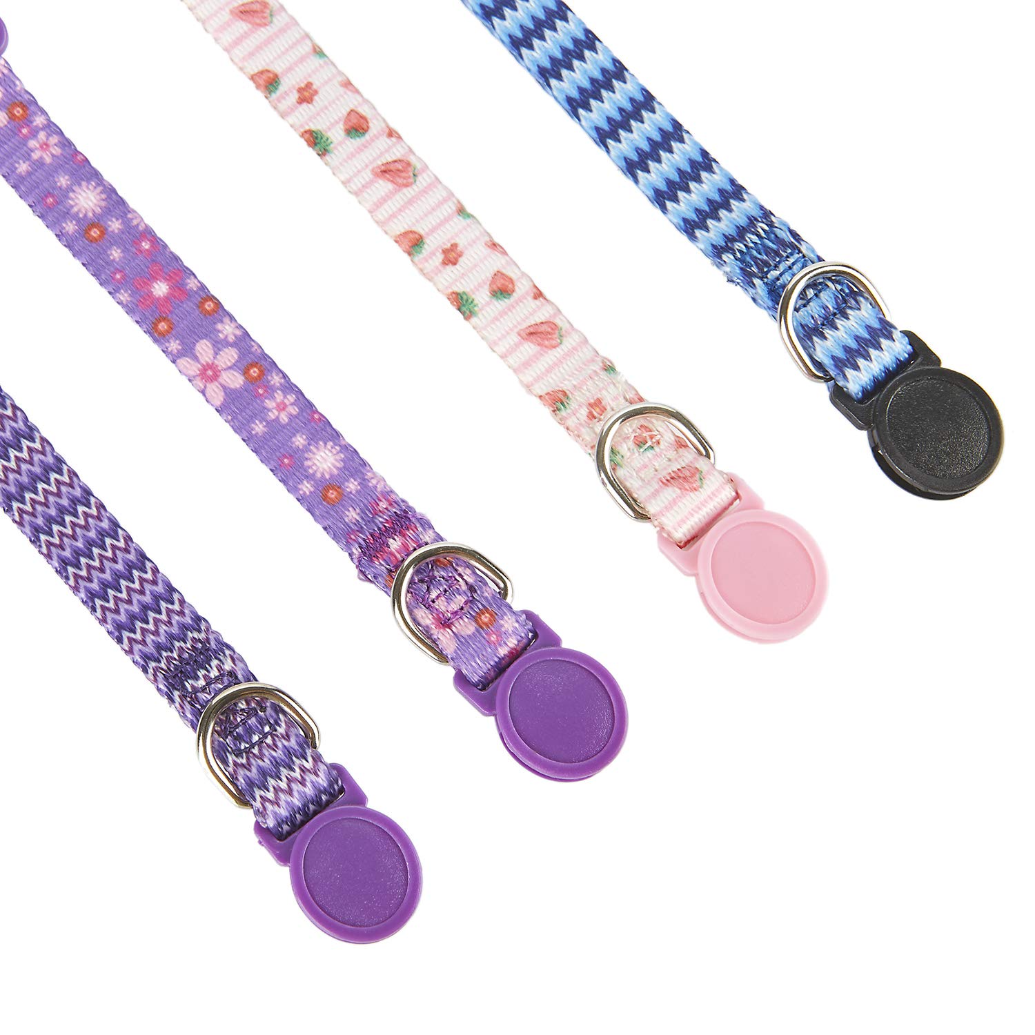 YUDOTE Cat Collars Pack of 2, Colorful Printed Basic Strong Girls Cat Collar Quick Release with Removeable Bell, Pink Purple — view 6
