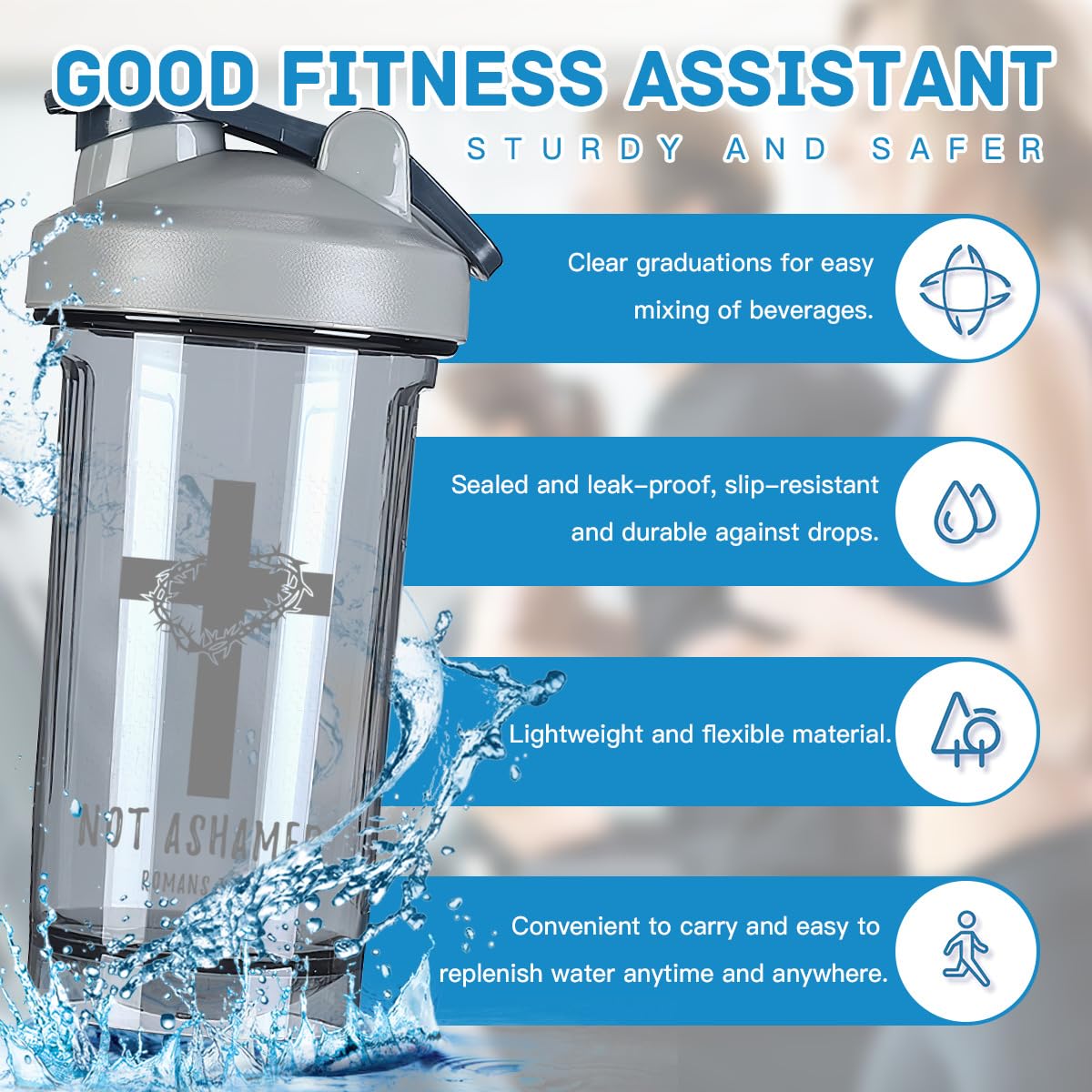 Religious Christian Faith Jesus (5) 18 Ounce Shaker Cup,Fashion Theme Pattern Shaker Bottle Leak-proof Workout Shake Bottles 500ML/18 oz Perfect for Pre Workout-3-1