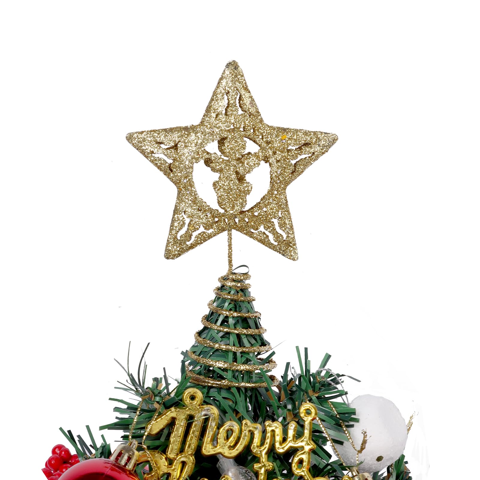 Bomiclss Angel Christmas Tree Topper Gold Glittered Xmas Hollow Star Treetop Toppers Ornaments Glitter Stars For Xmas Tree Festive Decs